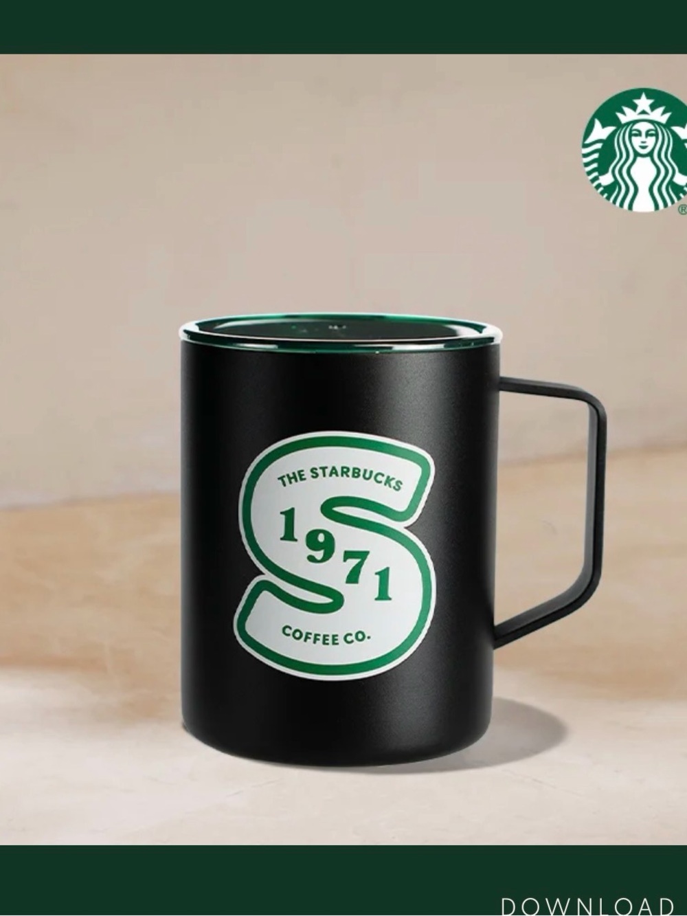 NWT Starbucks 1971 Varsity Black & Green Stainless Steel Mug 16oz Heritage